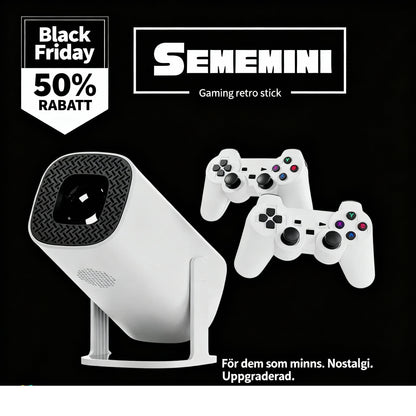 Sememini GamePro Projektor – 30 000+ retrospel & handkontroller