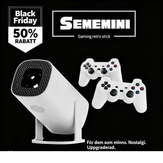 Sememini GamePro Projektor – 30 000+ retrospel & handkontroller